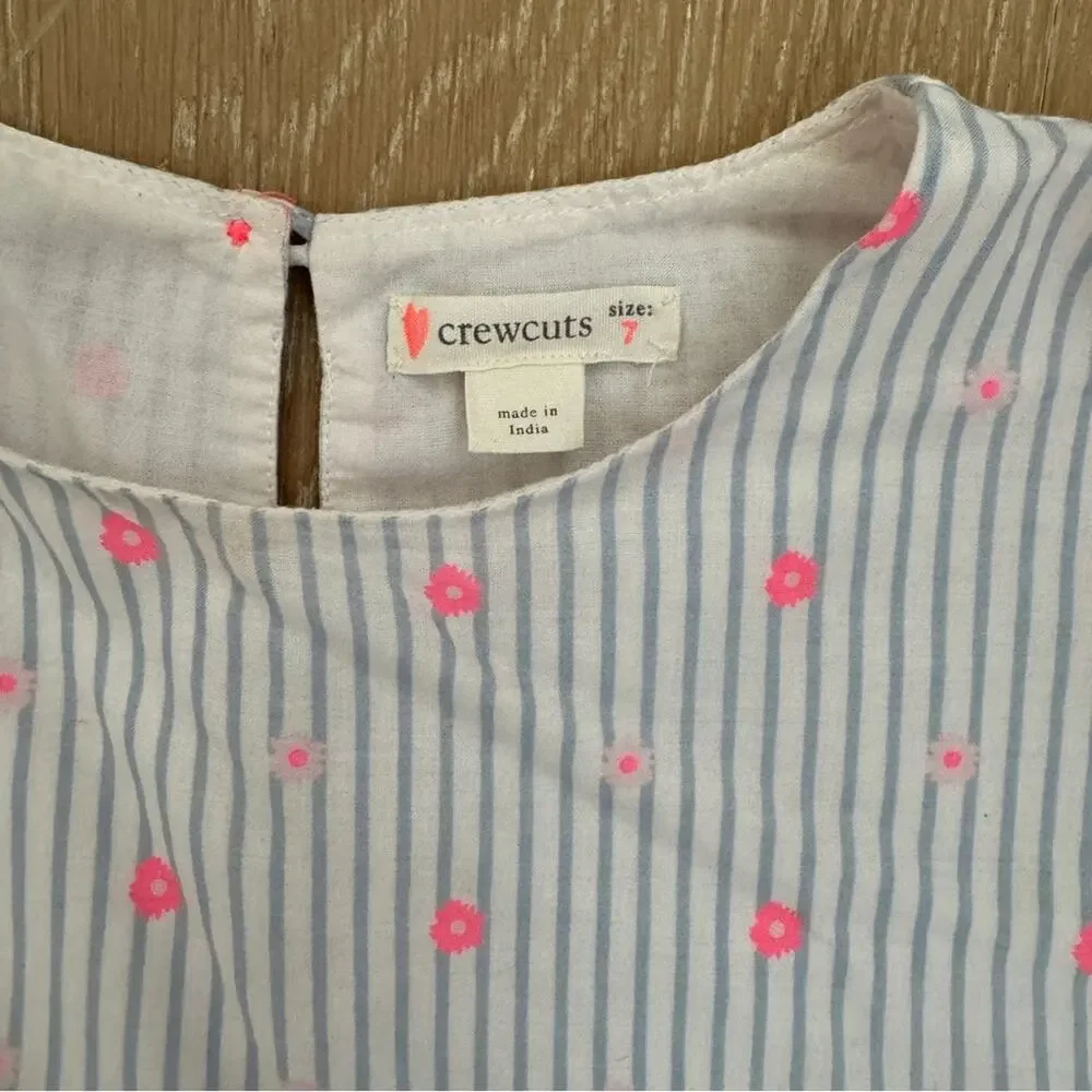 J Crew CrewCuts Girls Embroidered prairie cottagecore Striped Dress size 7 years